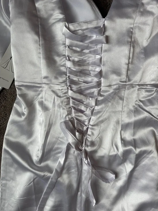 Wear Your Love Vintage Style White Satin Lattice Back Wedding Maxi Dress SIZE 14 - Picture 8 of 10